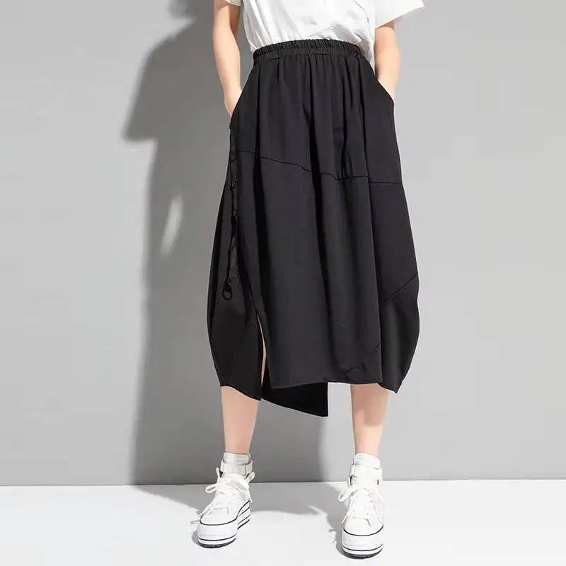 

Ladies Flower Bud Skirt Summer New Classic Dark Fashion Popular Personality Splicing Slit Youth Leisure Loose Large Size Skirt