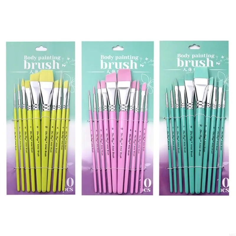 

10Pieces Nylon Paintbrush Paint Brush for Oil Acrylics Watercolor Gouache N0HC
