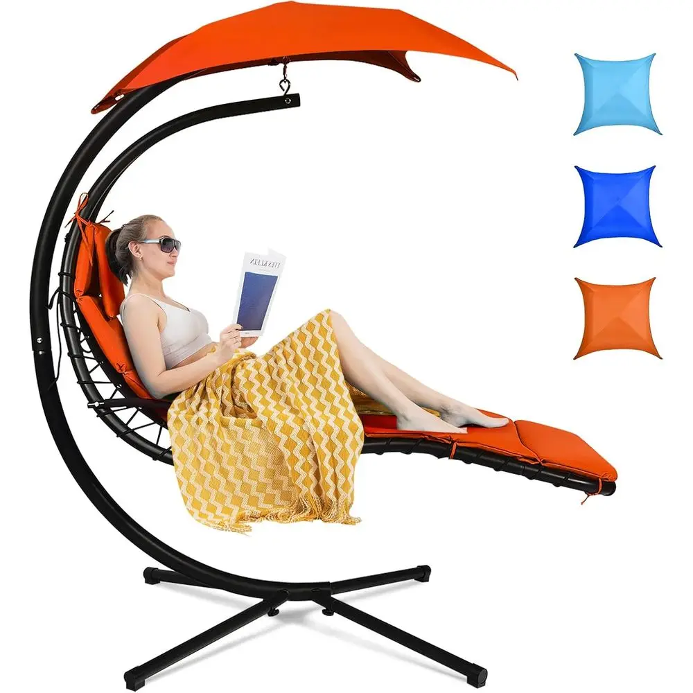 

Изогнутые стальные уличные гамак-качели с навесом и подушкой, подвесная подставка для шезлонга в патио и саду