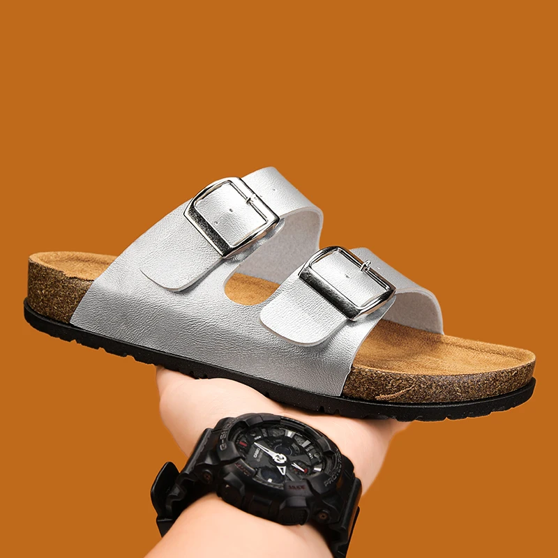 Klasyczne unisexowe kapcie męskie, wygodne letnie buty korkowe dla mężczyzn, sandały outdoorowe z mikrofibry, rozmiary plus size 36-46