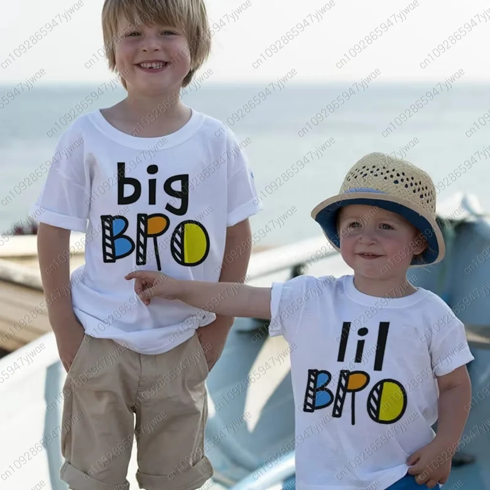 

2026 Одинаковые футболки для всей семьи Big Bro Lil Bro, футболка для братьев и сестер с мультяшным принтом, детские топы, одежда с короткими рукавами для мальчиков, детская футболка