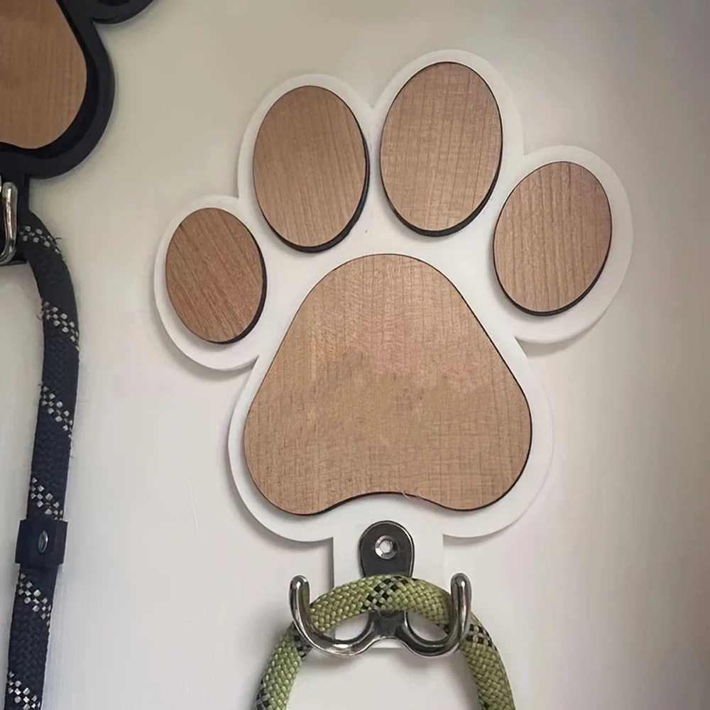 Paw Print Wooden Dog Leash Hanger Wall Hook for Collars & Coats Wood with Paw Design Leash Holder Claw Hook Gift for Dogs Lovers gallery 4