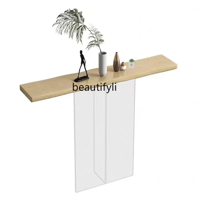 

S Hallway Light Luxury Acrylic Wall Narrow Natural Edge Natural Wood Table Home Facing Cabinet Simple Modern Art Table