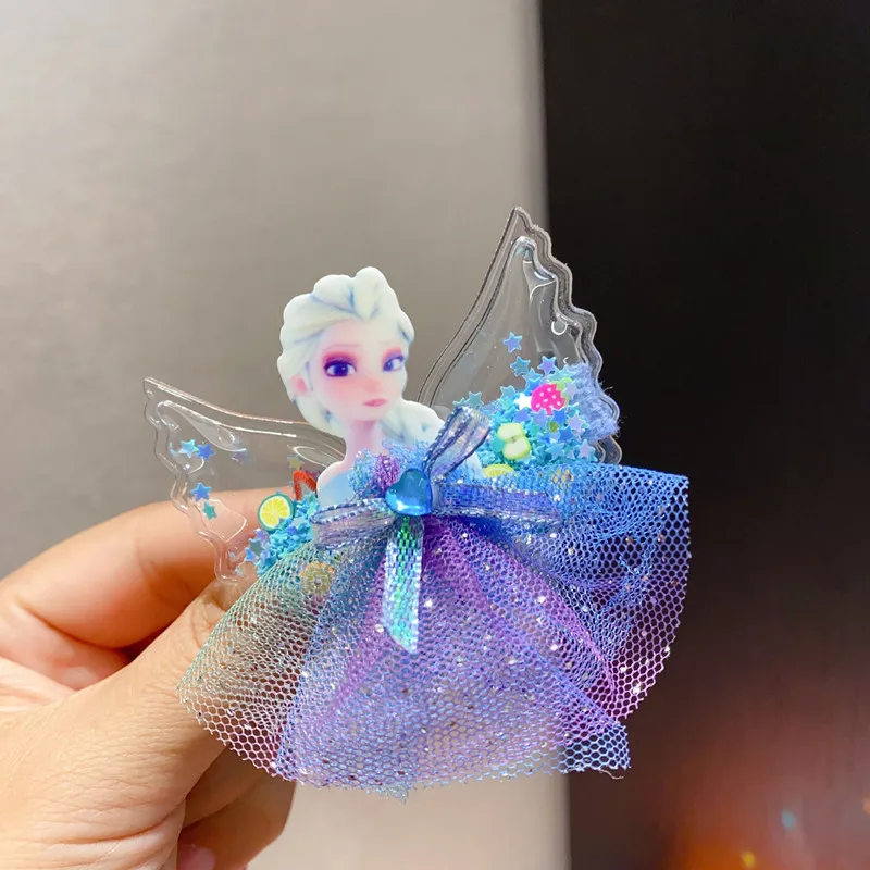 Ice and Snow Strange Fate Children\'s Hair Accessories Mesh Bow Headwear Hair Clip Girl Princess Fluffy Yarn Skirt Edge Clip