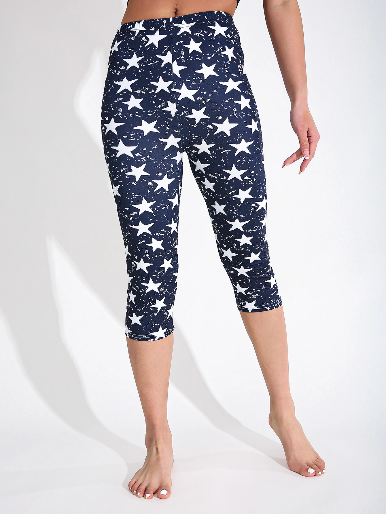 

Summer Spring Fashion Blue White Star Women's Seven point High Elasticity Legging Fitness Exercise Outerwear Slimming Yoga Pants