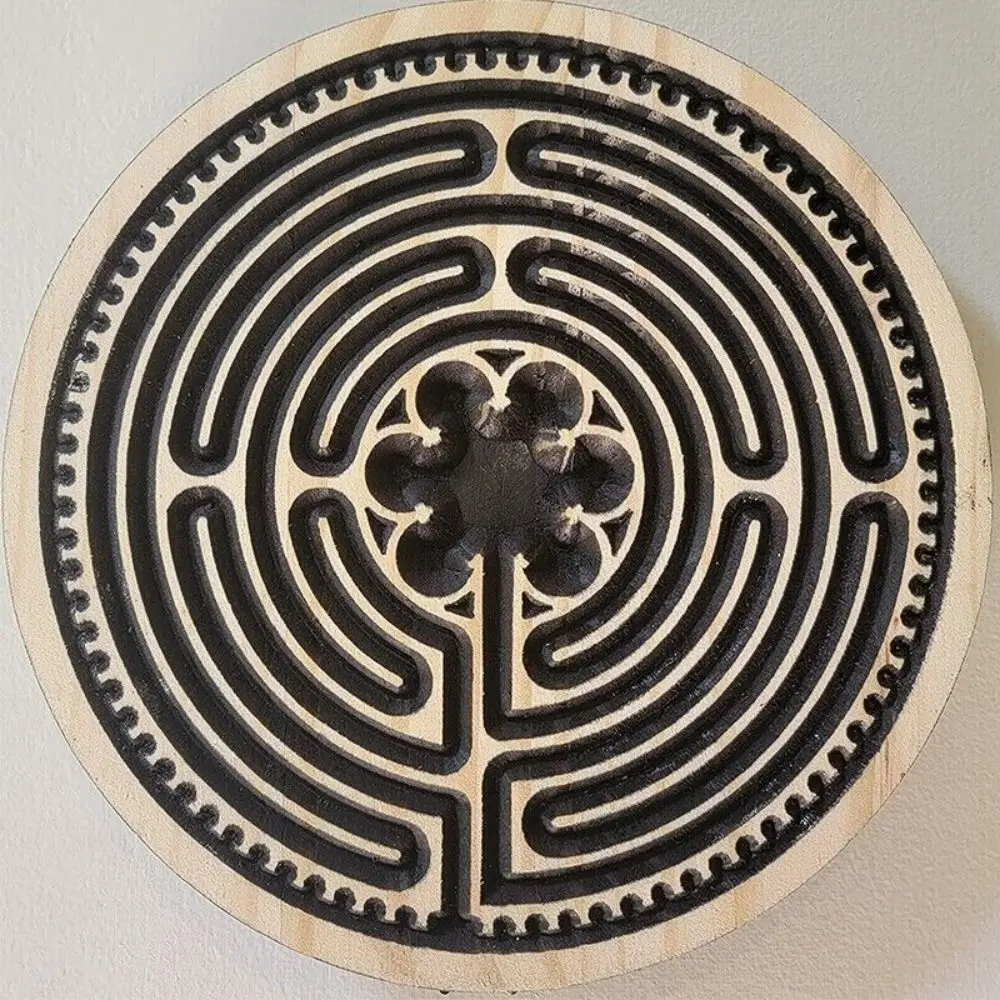 Wooden Labyrinth Board Prayer Chartres Wood Carving Maze Meditation Puzzle Toy