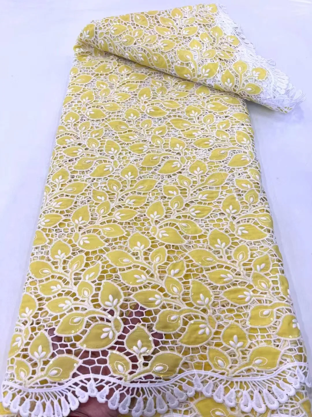 

Nigerian Guipure Cord Lace Fabric Jacquard Brocade Fabrics 2024 High Quality 100%Cotton Fabric African Lace Sewing Materials