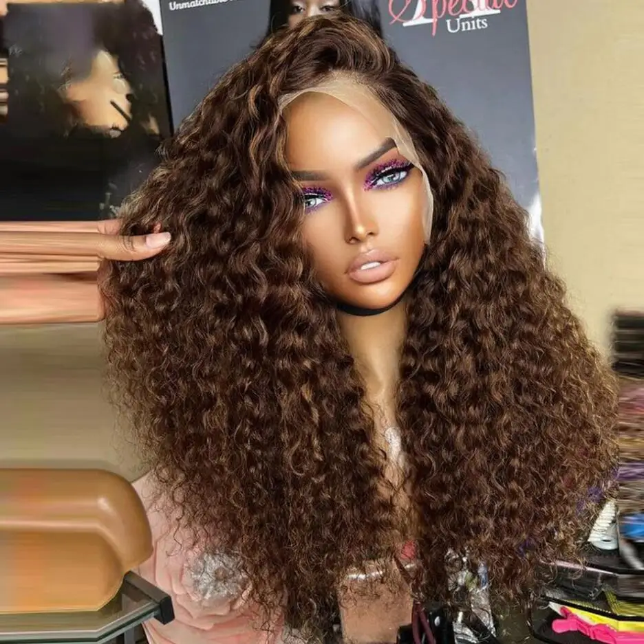 

180 Density Soft 26" Brown Kinky Curly Long Lace Front Wig For Black Women Babyhair Heat Resistant Preplucked Glueless Daily