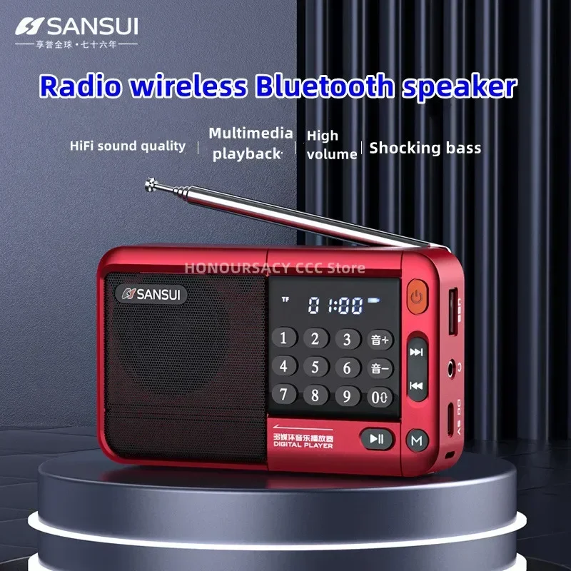 Sansui F33 Retro Radio Wireless Bluetooth Speaker Portable Stereo Subwoofer Mini Plug in Walkm all band Mp3 Music Player