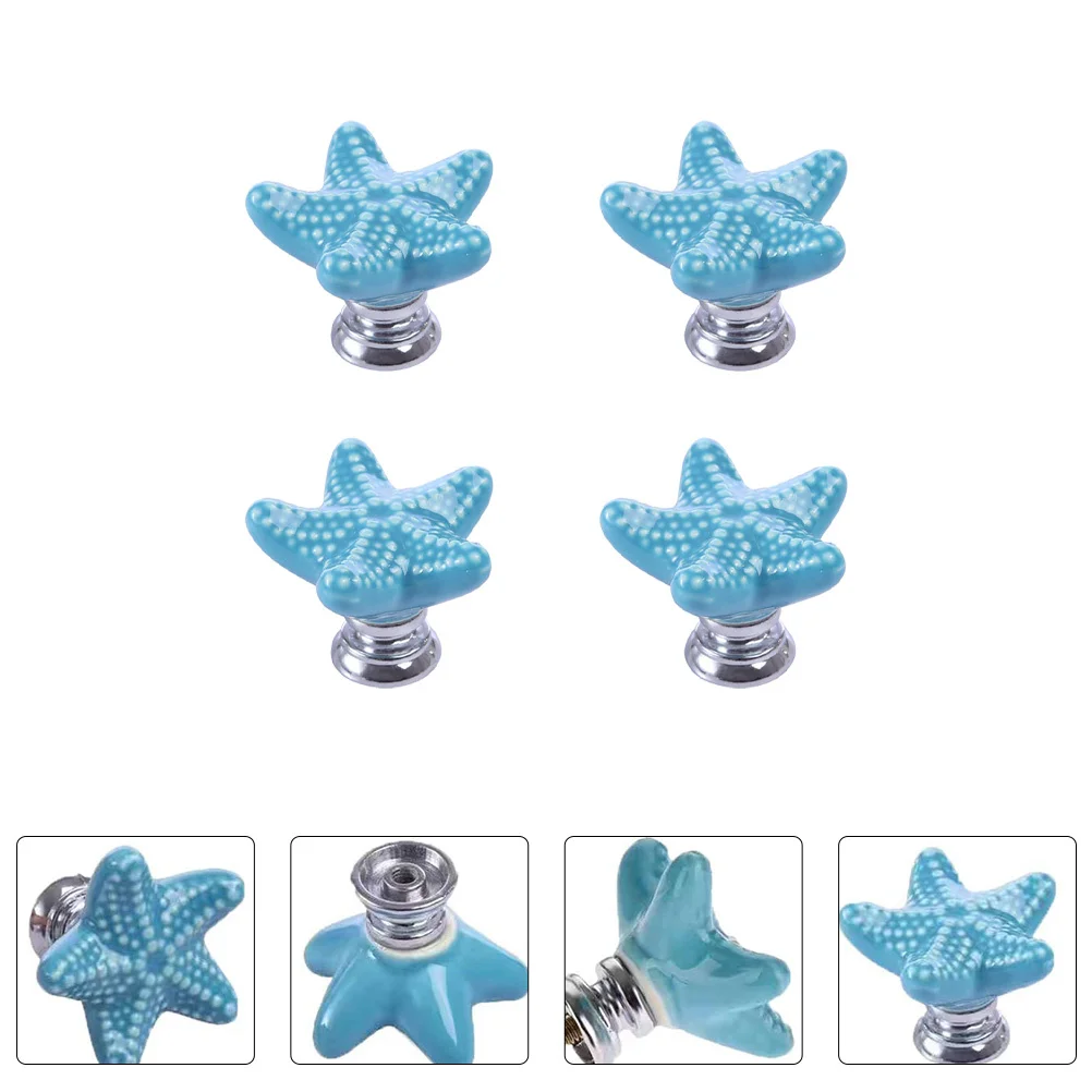 

4Pcs Ceramic Door Knobs Sea Star Design Sturdy Drawer Handle Cabinet Pull Wardrobe Door Handles Cabinet Knob Wardrobe Handle