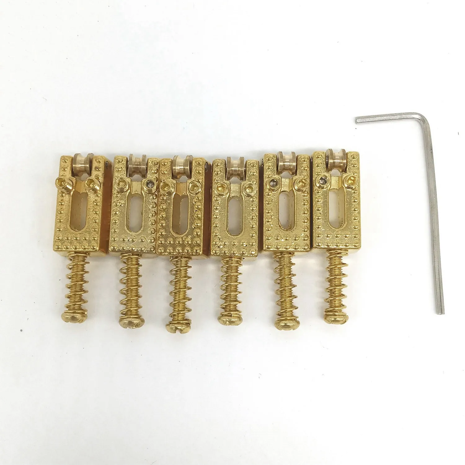 6 ชิ้นกีตาร์ไฟฟ้า ST Roller Bridge Tremolo Saddles พร้อมประแจสําหรับ Stratocaster Telecaster Gold