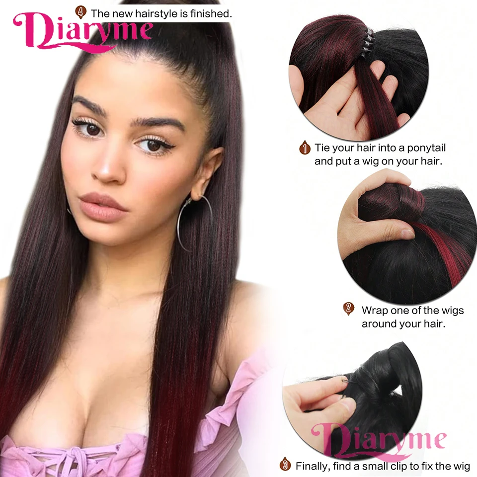 وصلات شعر صناعية مستقيمة على شكل ذيل حصان، شعر طبيعي، ذيل كاذب للنساء، شريط مطاطي على شكل ذيل حصان، قطع شعر للفتيات للحفلات اليومية #4