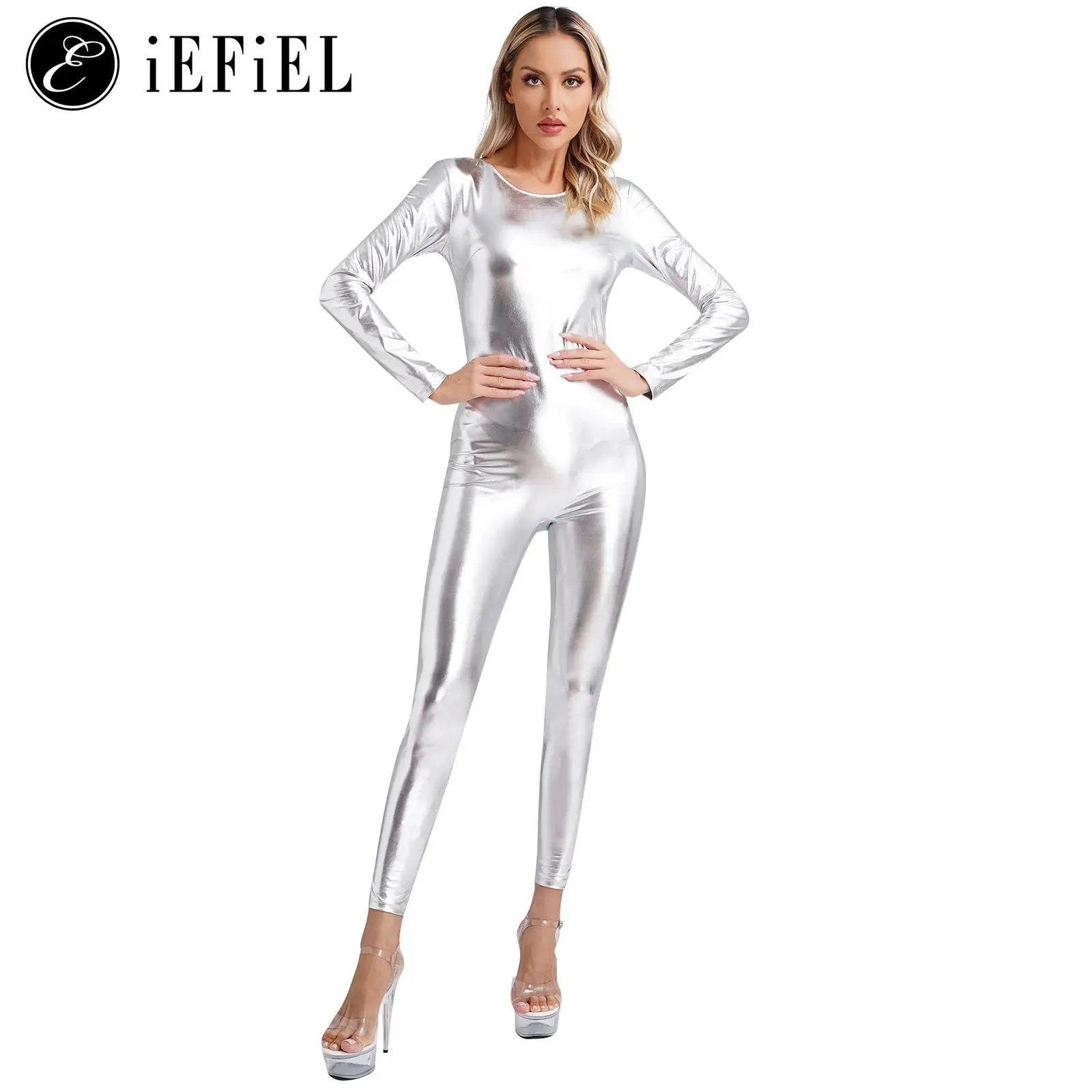 

Women Alien Costume Metallic Full Body Zentali Bodysuits Astronaut Rave Party Club Dance Jumpsuits for Carnival Cosplay