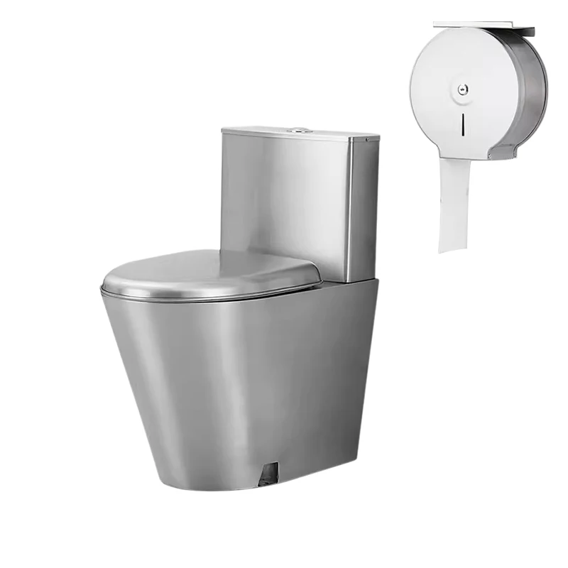 

Floor-to-ceiling gravity flush toilet Silver stainless steel toilet