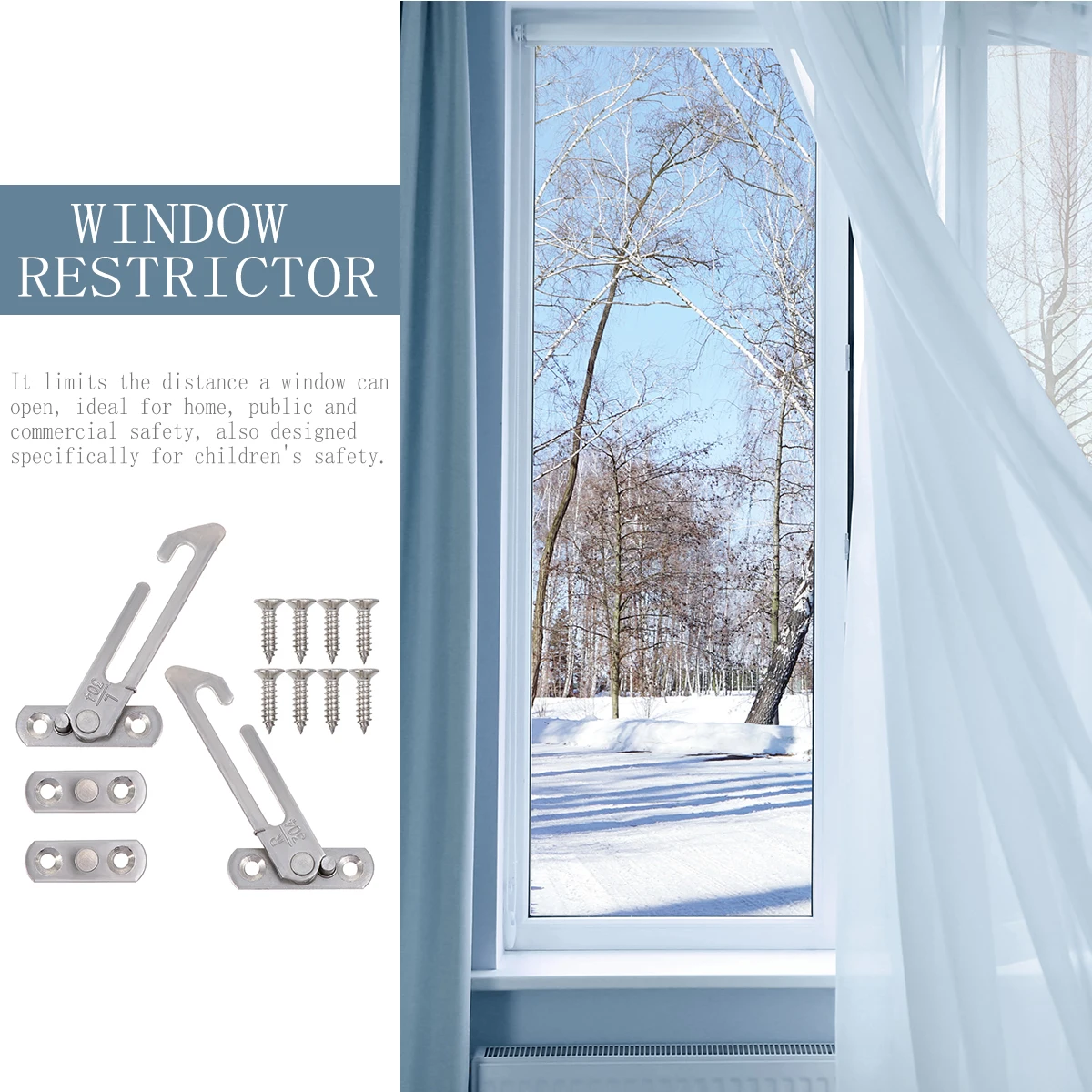 

1 set Stainless Steel Window Safety Latch Sliding Glass Door Lock Child Proof Kids Guards Screws Included Windproof Durable Home