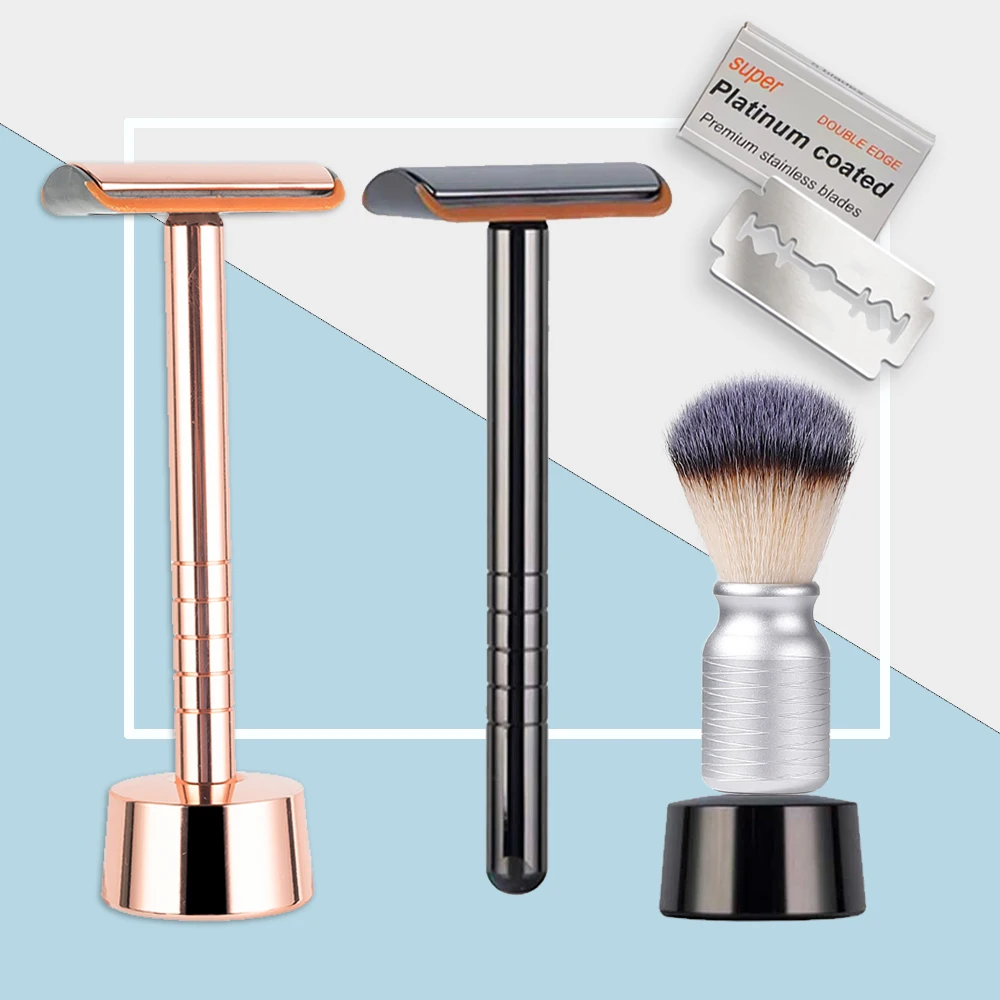 Whityle New Innovative Design Double Edge Safety Shaving Razor With Lubrication Strip & Holder Base 5 Platinum Blade For Free