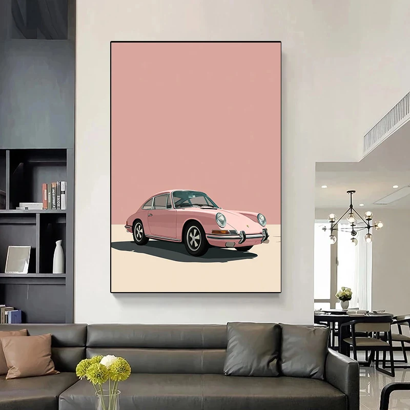 Vintage German Coupe Canvas Print Retro Air Cooled Engine Silhouette Wall Art Classic Sports Car Racing Garage Man Cave Poster