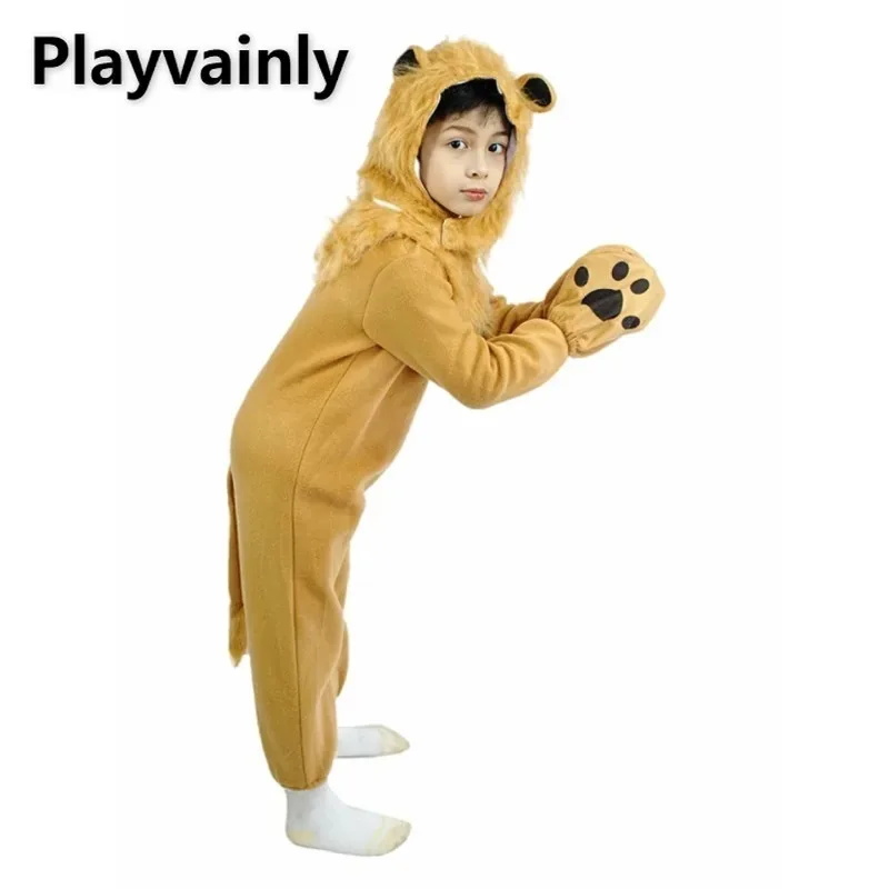 

Kid Cartoon Lion Shaped Halloween Performance Costume Back Zipper Long Sleeve Jumpsuit+Animal Headgear+Gloves School Play A34767