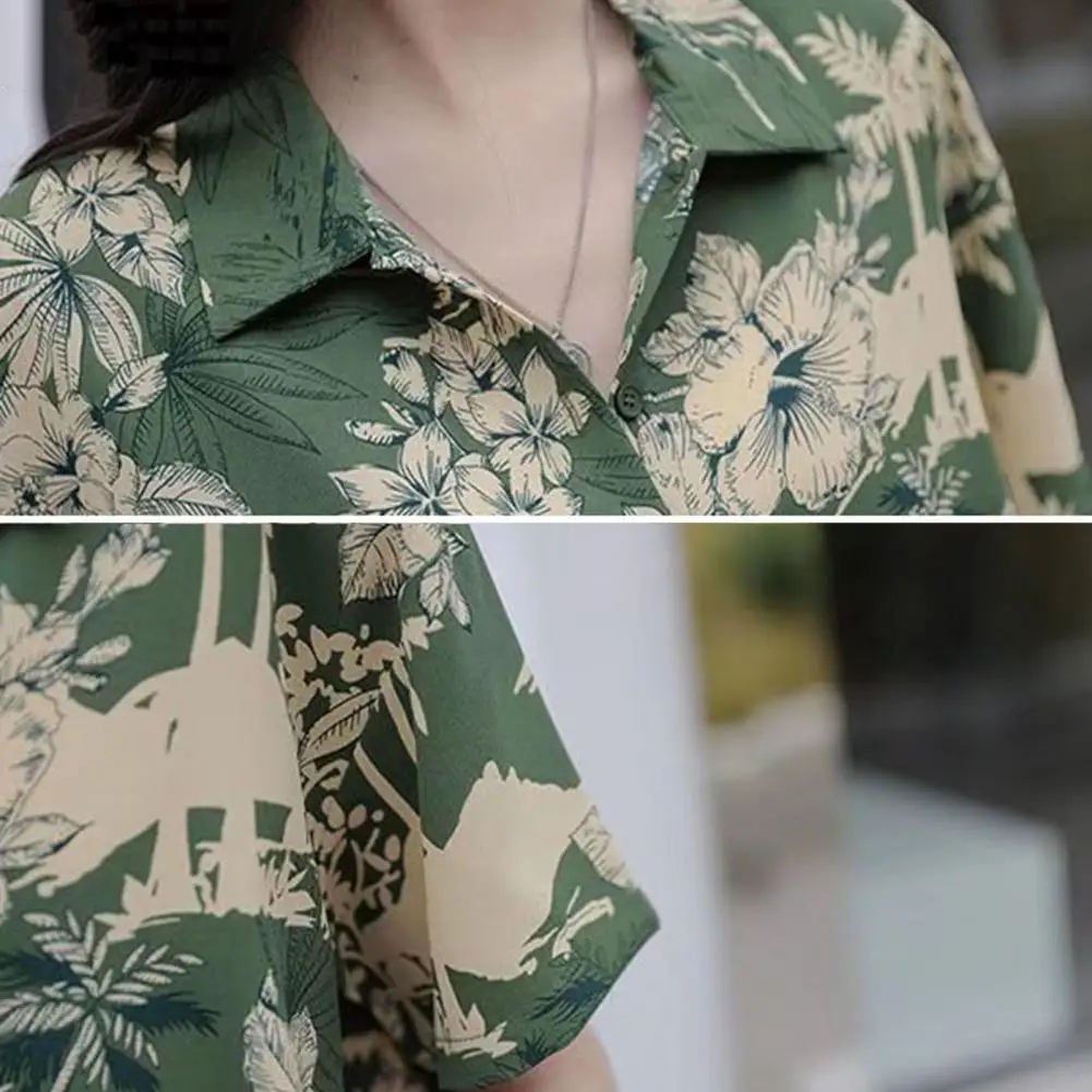 Camisa hawaiana con cuello vuelto para hombre, camisa con patrón de hojas florales, ligera, Popular, ropa de uso diario