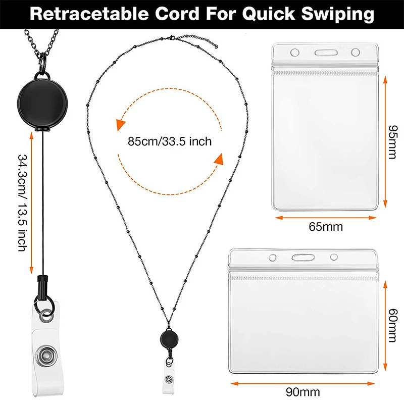 Retractable Badge Reel Lanyard ID Card Holders Plastic Chain Necklaces Keychain Clip For Women Men Employee Wholesale