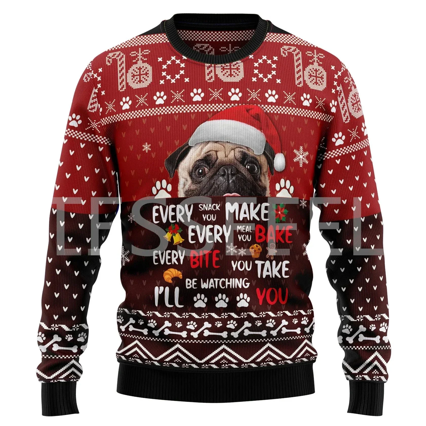 Weihnachten Hässliche Pullover Cartoon Hund Katze Santa Claus Tattoo Retro Lange Ärmel 3DPrint Herbst Winter Pullover Harajuku Casual X3