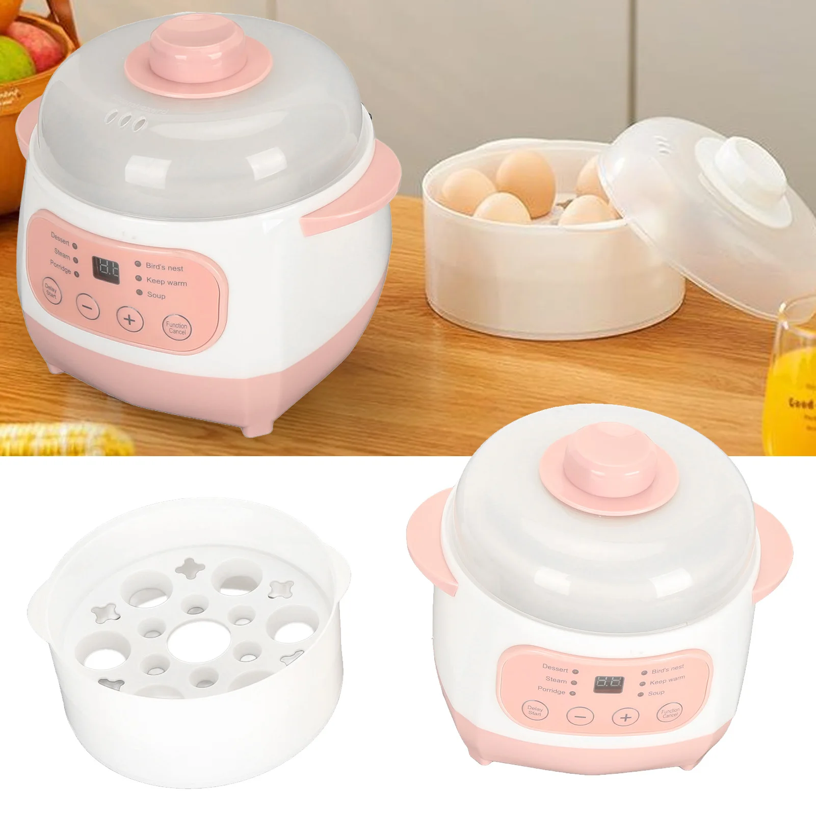 1L وعاء الحساء الكهربائي توقيت المواعيد الذكية منع حرق الجافة طباخ وعاء حساء السيراميك للمنزل المطبخ الوردي