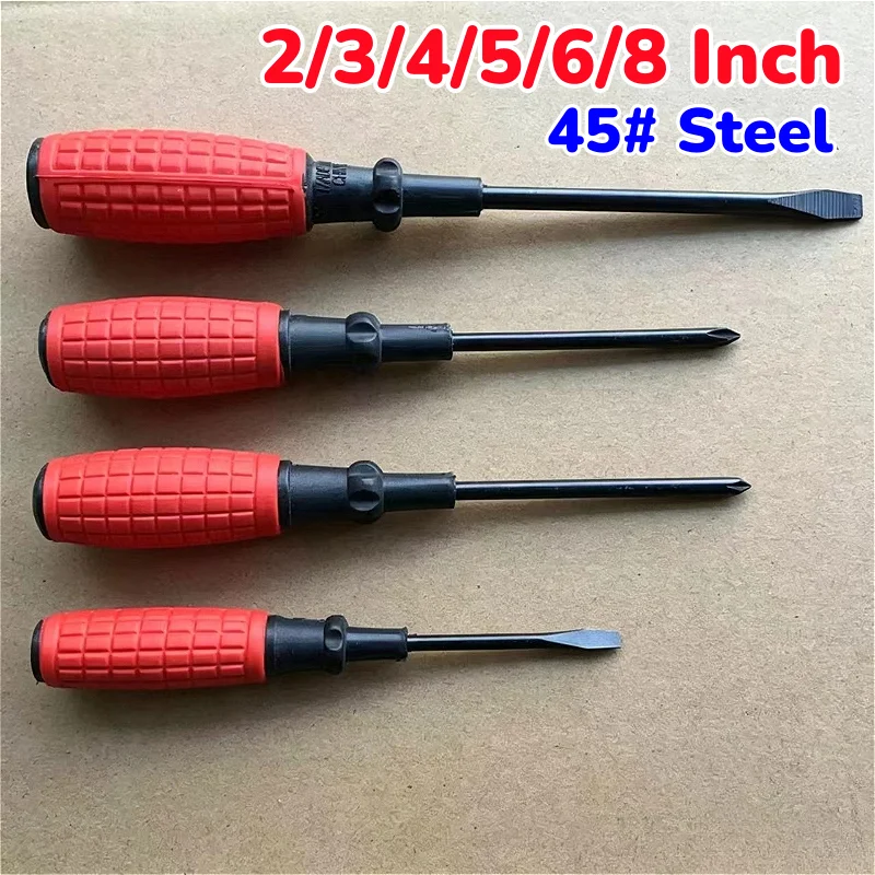 45# Steel 2/3/4/5/6/8 Inch Slotted Screwdriver Phillips Anti-slip Magnetic Screwdriver Multipurpose Hand Tool For Laptop Removal