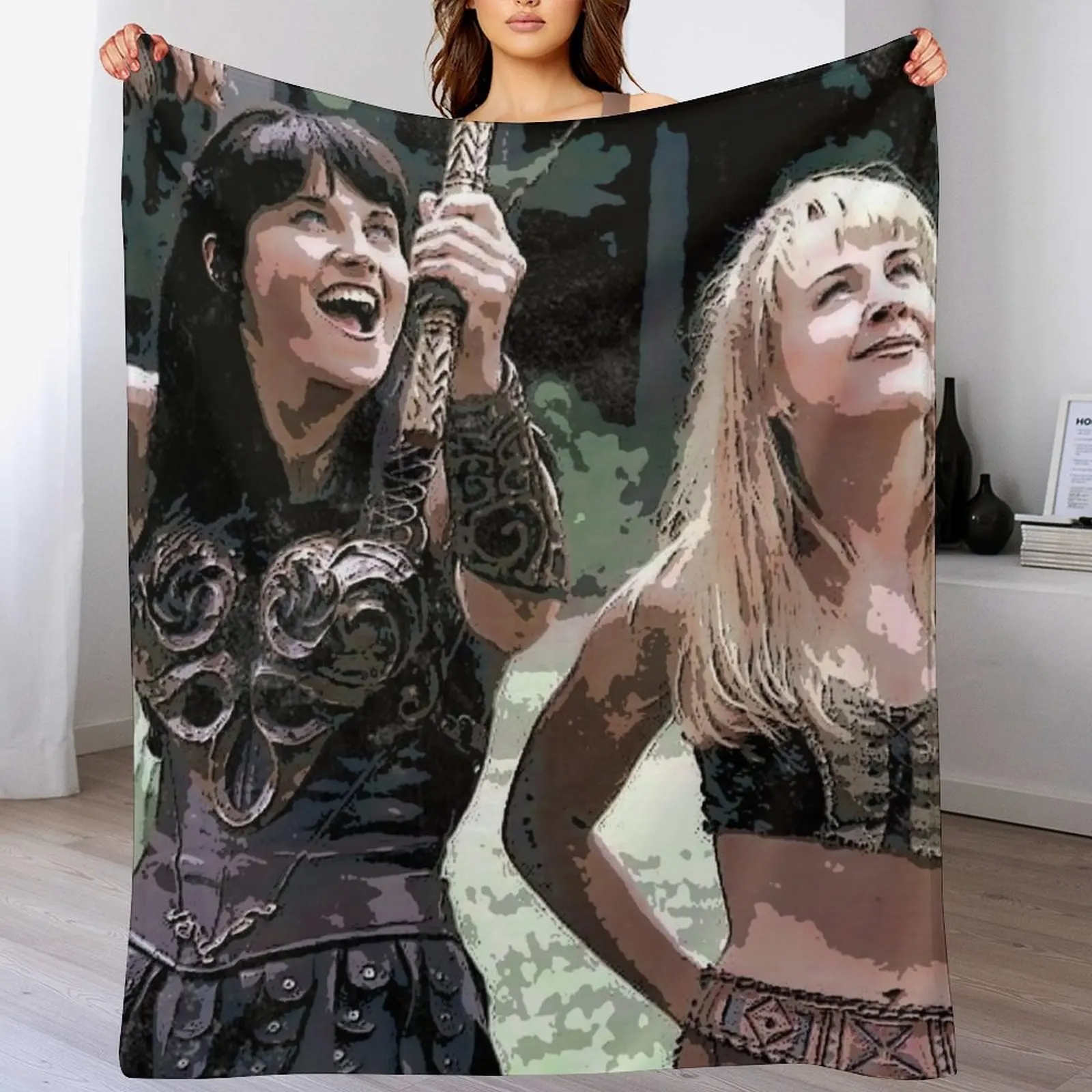 xena and gabrielle art Throw Blanket Shaggy Furry Soft Blanket for Bedroom Living Room
