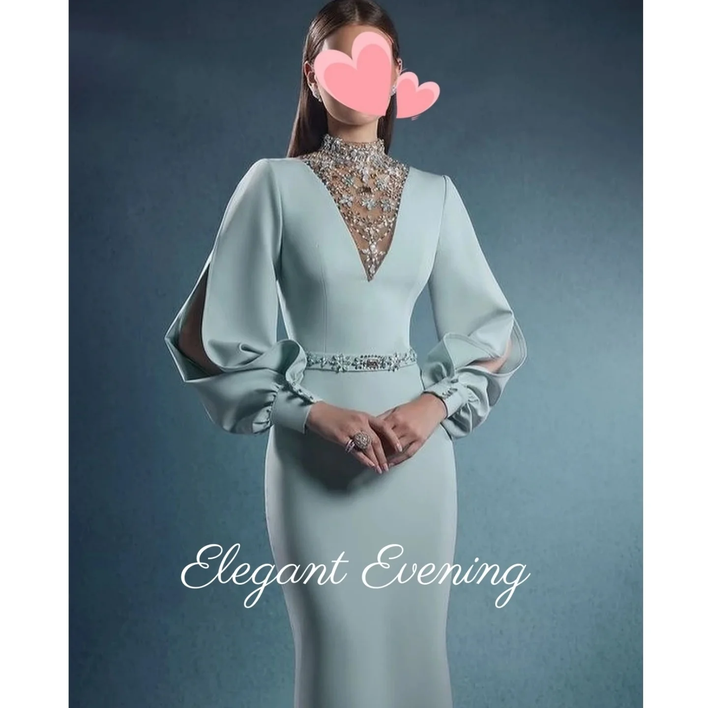 Vestidos de noite com gola alta, lantejoulas, mangas bufantes, vestido de baile, pedras personalizadas, trompete, sereia, vestido de festa de casamento 2026