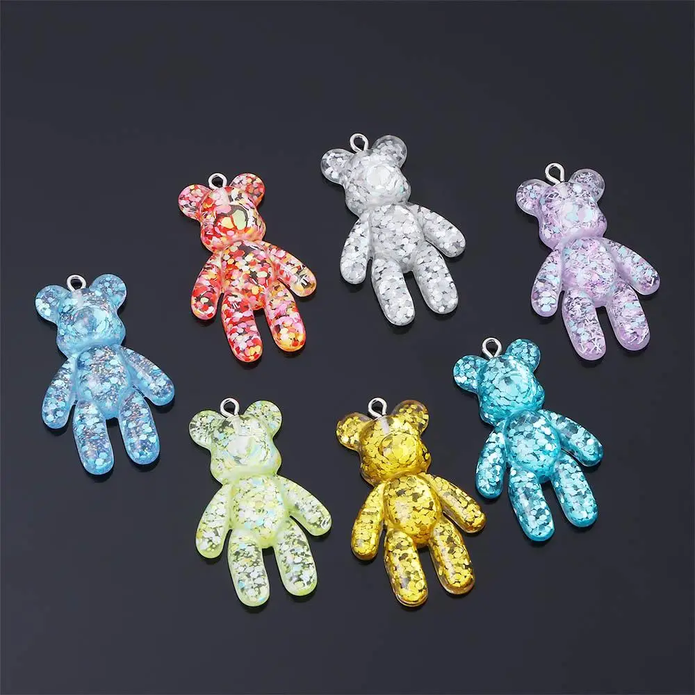 Color Craft Keyring Jewelry Accessories Glitter Flatback Bear Keychain DIY Drop Necklace Bracelets Charm Little Bears Pendant