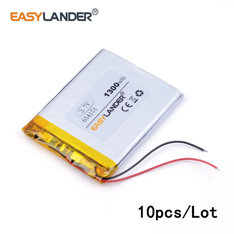 10pcs /Lot  654151 3.7V 1300mah lithium Li ion polymer rechargeable battery For MP4 GPS PSP Digital Products Free Shipping