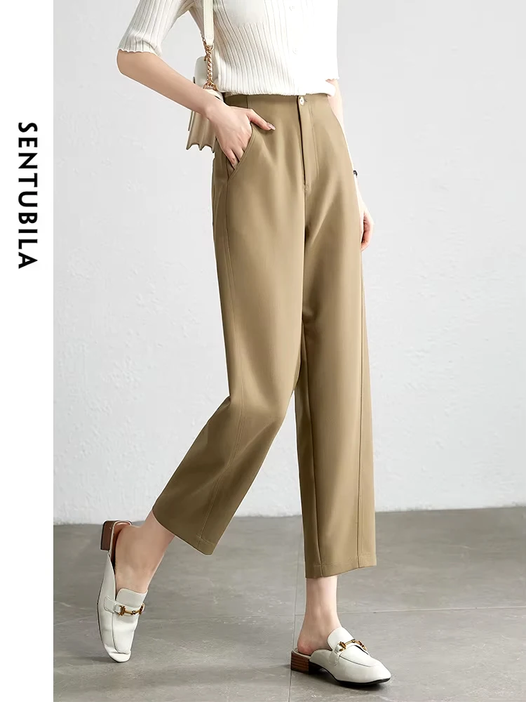 

SENTUBILA Brown Cropped Harem Pant for Women Autumn Fashion Casual Lady Suit Pants Maillard Temperament Trousers Woman 133K49409