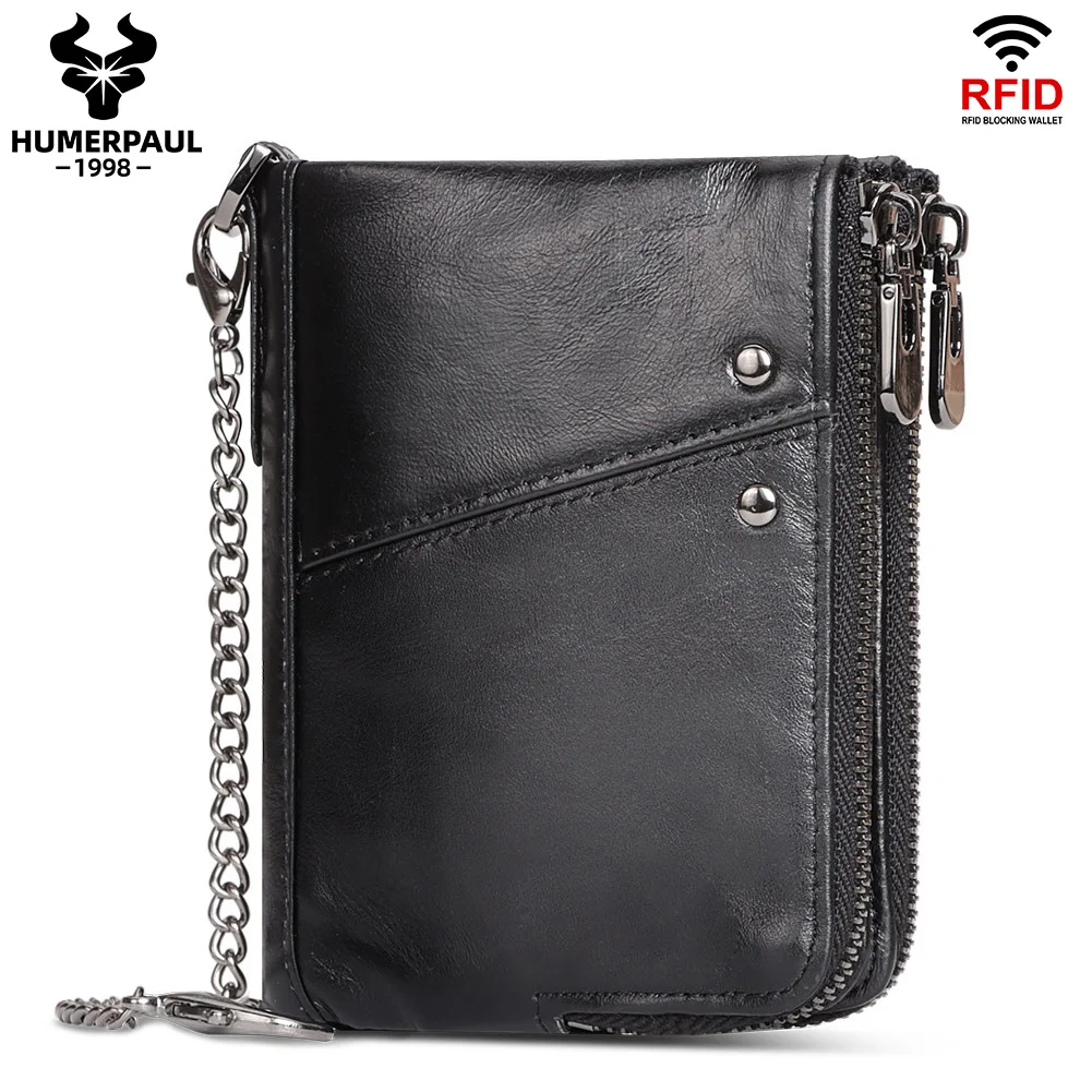 Men's large-capacity multi-function multi-card RFID with chain, easy to carry coin bag, double folding wallet