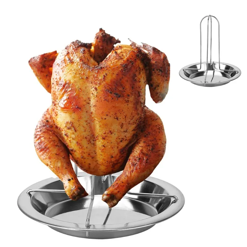Roasting Chicken Grill Stand Roaster Rack with Tray Kitchen Outdoor BBQ Tools Stainless Steel Non-stick Grilled Chicken Plate view 3