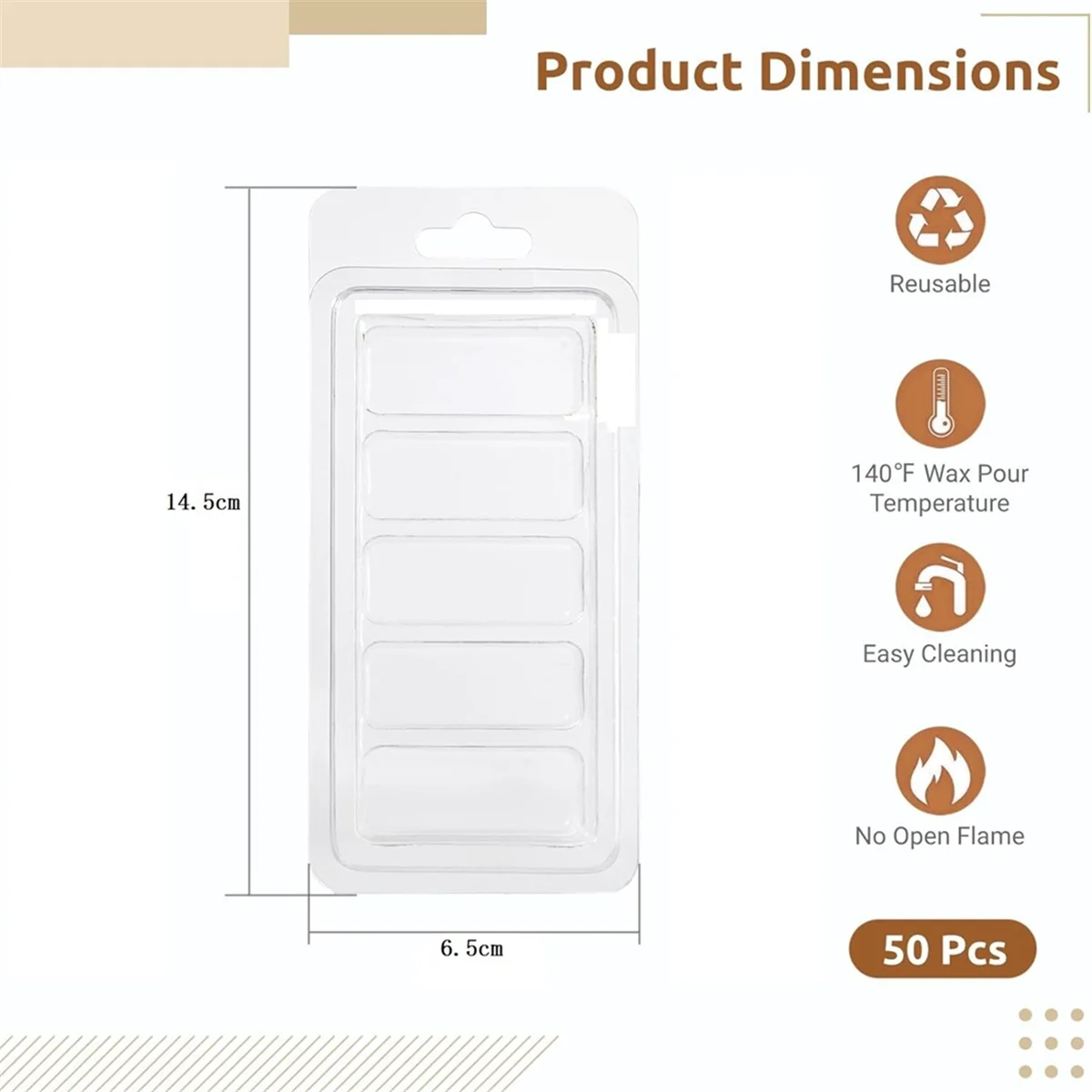 Contenedores de fusión de cera de piezas, moldes de concha de fusión de cera de 5 cavidades, molde de fusión de cera de plástico transparente vacío para fabricación de velas DIY, 50 Uds.