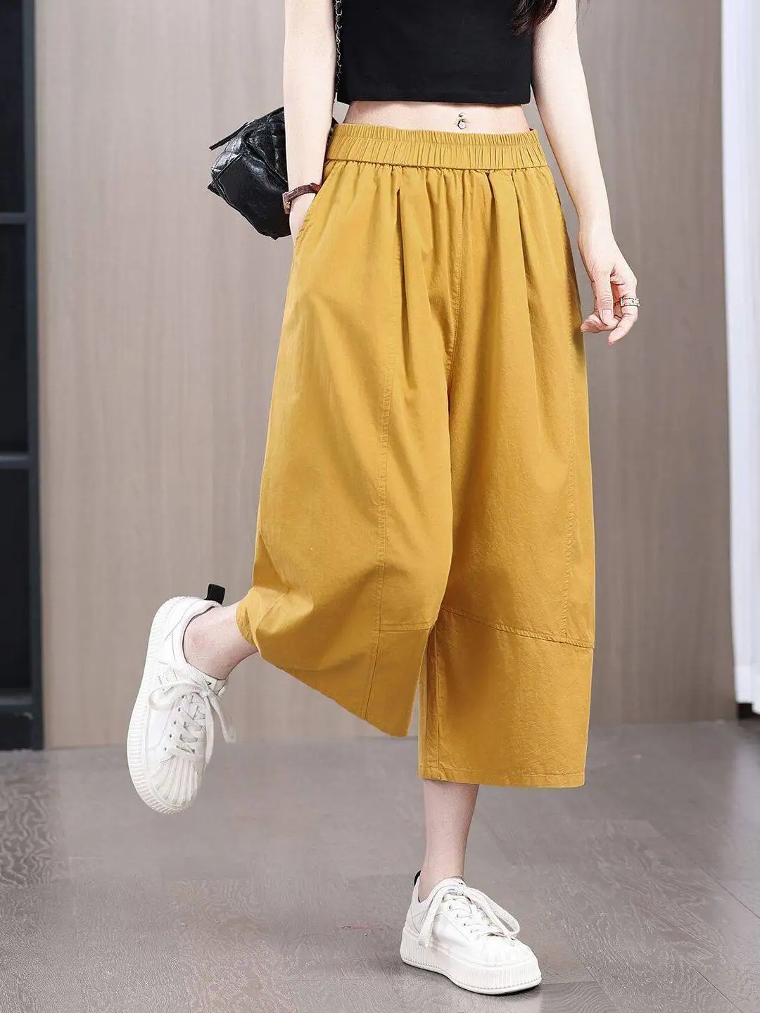 

High Waist Cotton Wide Leg Pants Women's Summer Thin Blade Loose Slimming Fashion Mom Casual Wide Leg Pants Casual Style
