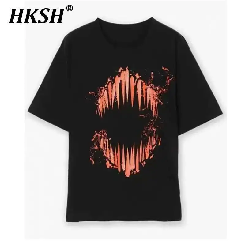 

HKSH 2025 Spring Summer New Men Tide Y2K Short Sleeve Printed Loose T-shirt Cotton Fashion Dark Chic Tees High Street Top HK3735