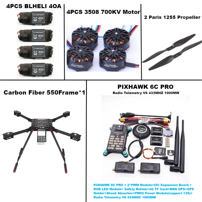 RctoSk 550 Hexa Frame PIXHAWK 6C PRO M8N controllo di volo Carbon Ardupilot Radio telemetria Quadcopter 40A 3508 700KV motore ESC