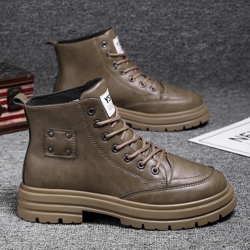 Men Boots Fashion Leather Men Motorcycle Boots Designer British Style Ankle Boots New Outdoor Non-Slip Men High Top Sports Shoes