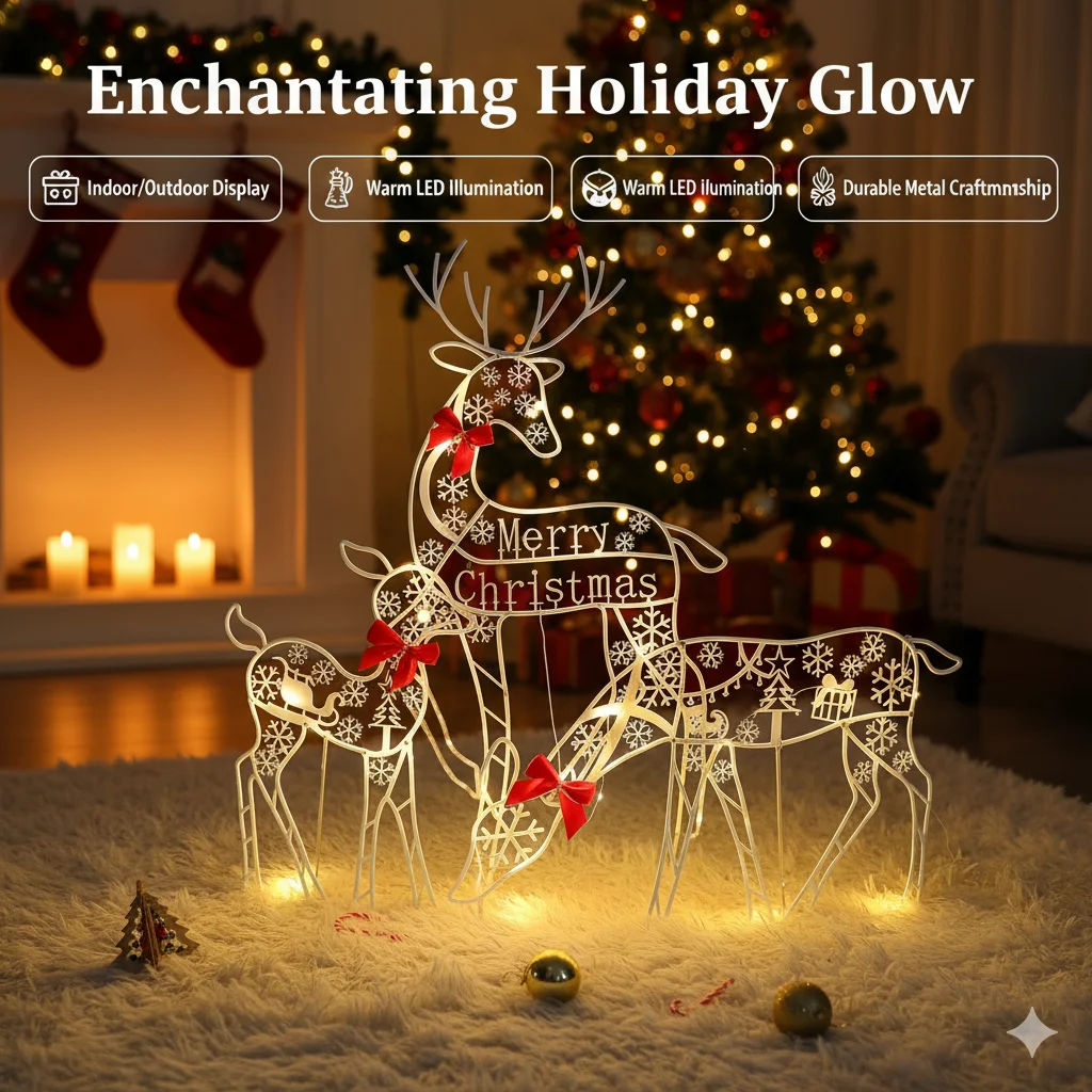 2025 جديد عيد الميلاد الديكور في الهواء الطلق مضيئة الغزلان البستنة الحديقة الديكور الحلي في الهواء الطلق زينة عيد الميلاد