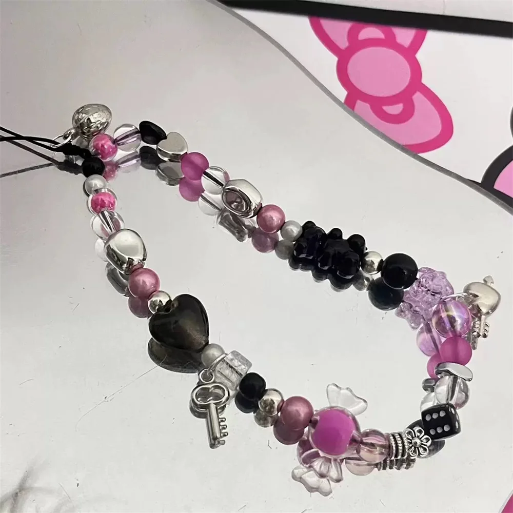 INS Y2K سلسلة الهاتف مفتاح معلق النساء المعصم مجوهرات الحلوى الحب القلب مطرز سلسلة الهاتف المحمول سحر الحبل الهاتف الديكور #4