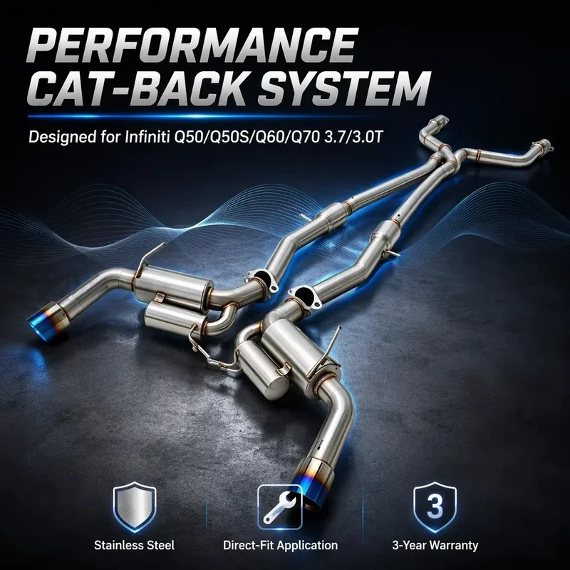 Perfectly Customized Performance Cat Back Exhaust Muffler Specifically Designed for Infiniti Q50/Q50S/Q60/Q70 3.7/3.0T Z Pipe