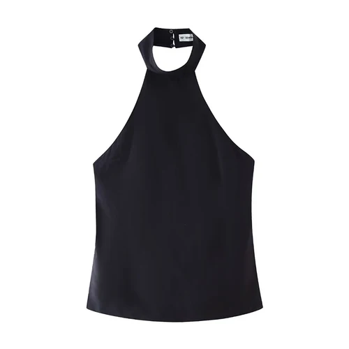 Imagen 2 del producto Willshela, Tops cortos de estilo caqui con espalda descubierta para mujer, Tops Vintage con cuello Halter sin mangas, Tops elegantes para mujer
