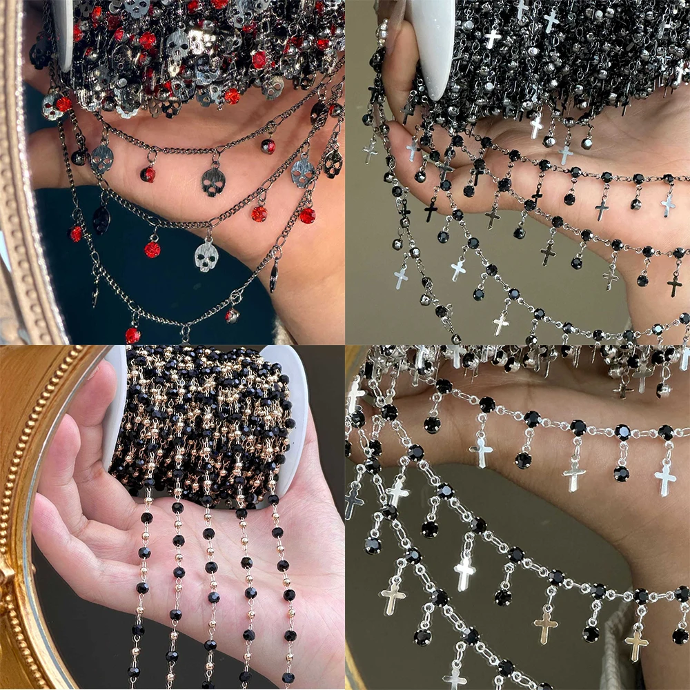 

0.5/1 Meter Goth Style Black Cross Skeleton Pendant Chain For DIY Necklace Women Unique Link Aesthetic Halloween Jewelry﻿﻿