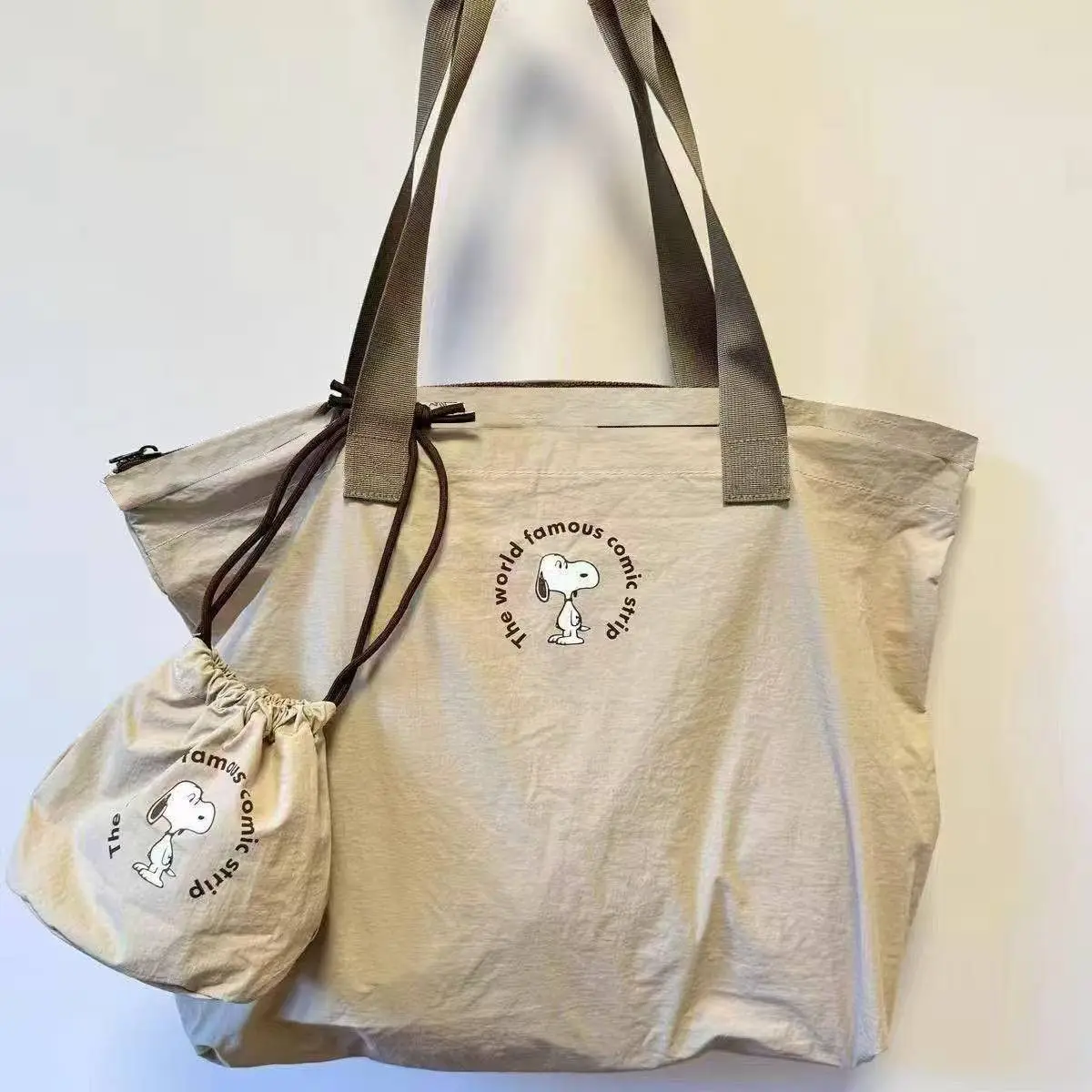 سنوبي الكرتون حقيبة يد حقيبة كتف سعة كبيرة الكرتون من المطبوعة حقيبة تخزين السفر حقيبة التسوق مريحة القماش الخشن #4