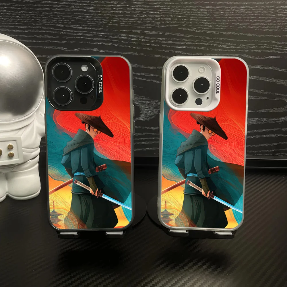 

Cartoon Blue Eye S-Samurai Phone Case IMD Color Silver Shell For IPhone 16 15 14 13 12 11 Pro Max Plus