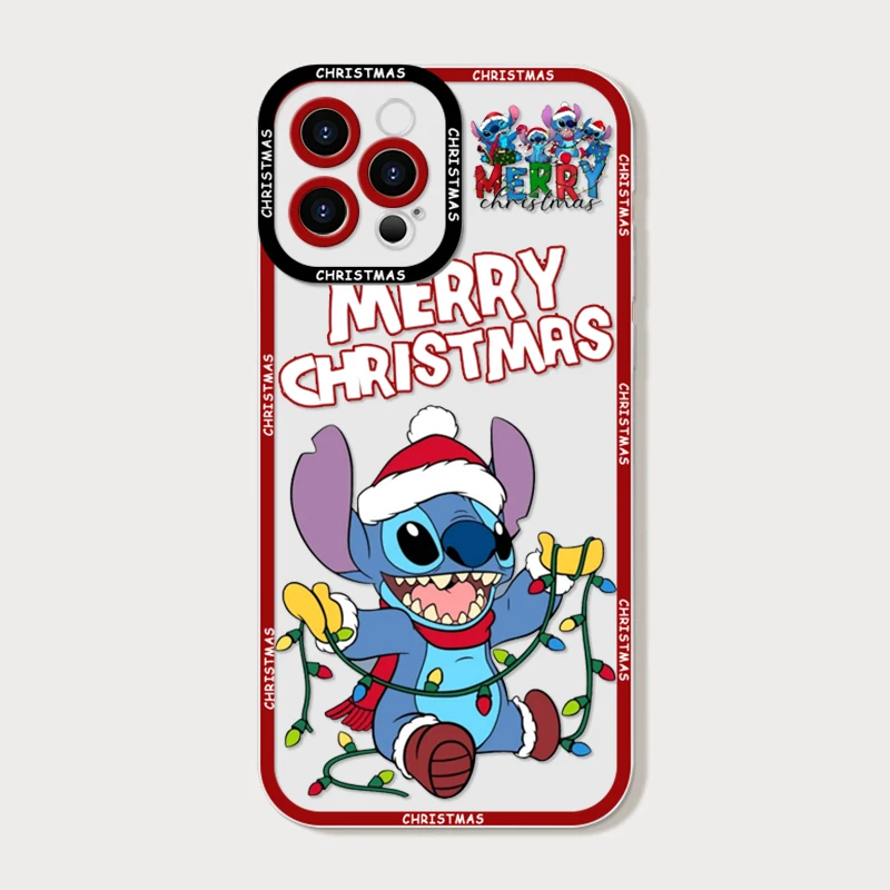 حافظة لهاتف آيفون 17 16e 16 15 14 13 12 11 Air Pro Max XSMax Plus Disney Stitch Angel Christmas غطاء خلفي ناعم شفاف #2