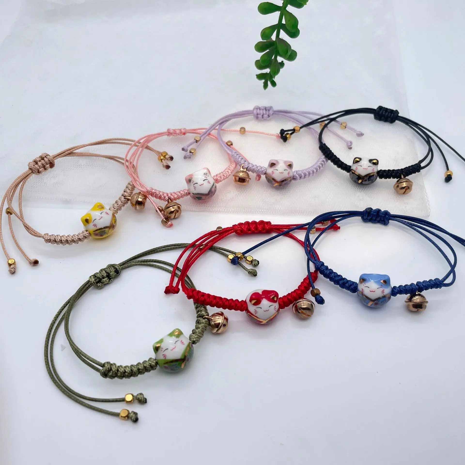Ceramic Lucky Cute Cat Polychrome Multicolor Cute Animal Hand-Knitted Bracelet Fashion Cartoon Harajuku Jewelry Accessory Women