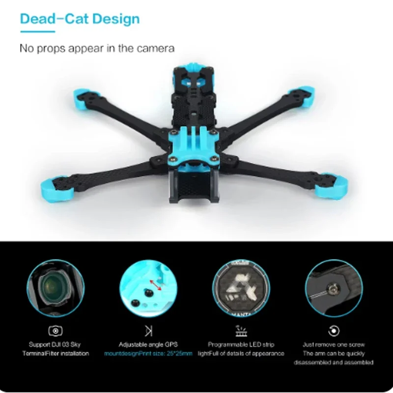 Axisflying MANTA 5 DC 데드캣 디자인 5인치 카본 파이버 프레임 키트 229mm 휠베이스 DJI O3 RC FPV 프리스타일 드론에 적합