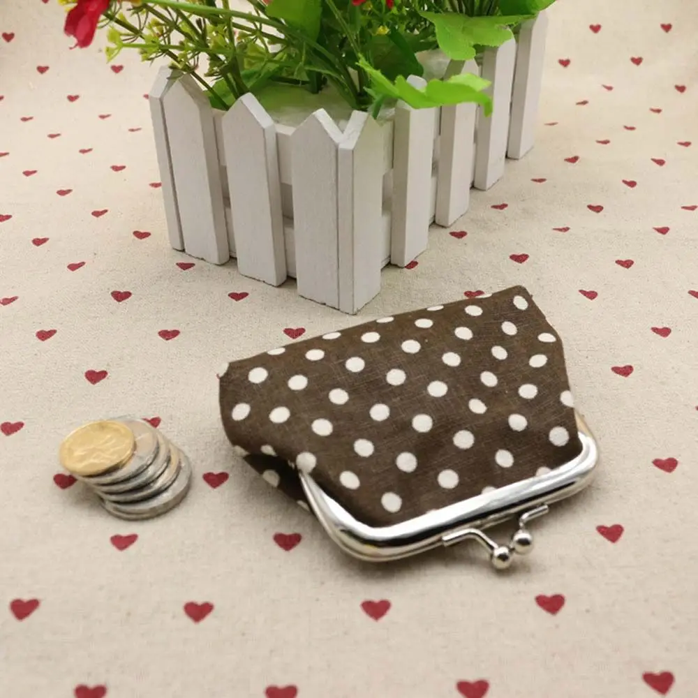 Fashion Cute Zipper Clutch Change Purse Iron Buckle Dots Korean Money Bag Linen Coin Purse Small Purse Wallets Coin Bag